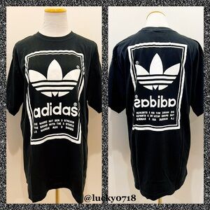 Adidas Men’s NWOT Trefoil Big Box Mirror Tee in Black w White Sz L